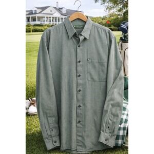 Bert Pulitzer Button Down Mens Large Green Excellent Micro Check Long Sleeve‎